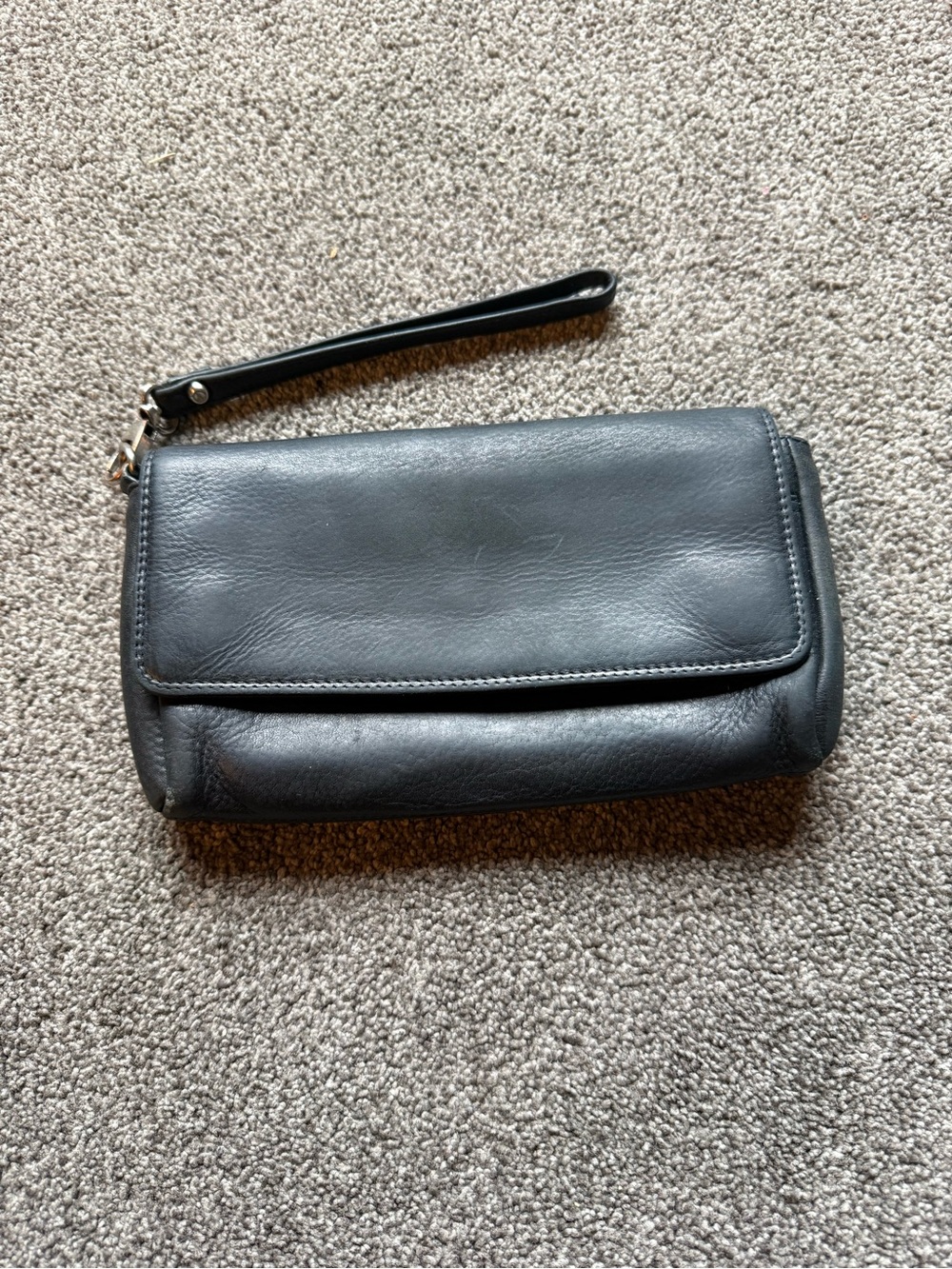 Women's Black Leather Wristlet Clutch